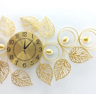 Elegant Golden Leaf Scrollwork Wall Clock Nature Inspired Metal Art