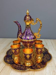 Royal Ottoman Style Embossed 8 Piece Tea & Coffee Set