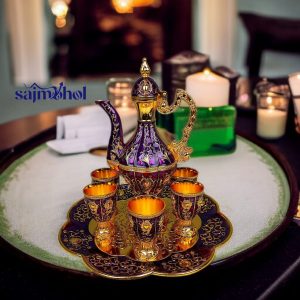 Royal Ottoman Style Embossed 8 Piece Tea & Coffee Set