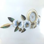 Decorative Floral Metal Wall Clock in Blue and Gold (2)