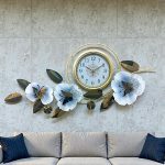 Decorative Floral Metal Wall Clock in Blue and Gold (2)