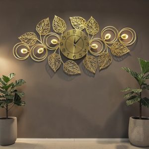 Modern Decorative Statement Elegant Gold Leaf Metal Wall Clock