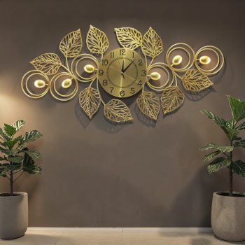 Modern Decorative Statement Elegant Gold Leaf Metal Wall Clock