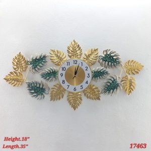 Luxury Gold and Teal Tropical Leaf Metal Wall Clock Modern Decorative Art