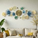 Luxury Metal Leaf Wall Clock Gold & Blue Modern Art