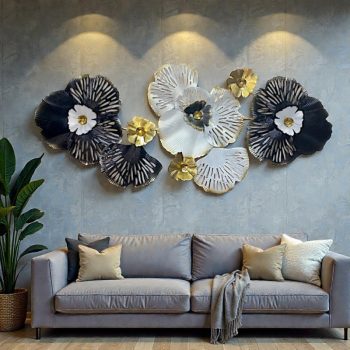 Monochromatic Bloom Metal Wall Art with Gold Accents