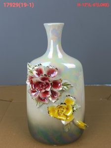 Iridescent Porcelain Vase with 3D Floral