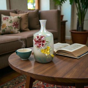 Iridescent Porcelain Vase with 3D Floral