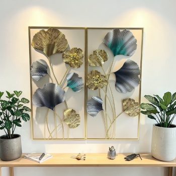 Ginkgo Biloba and Floral Diptych Metal Wall Art
