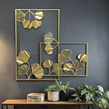 Golden Ginkgo Overlap Metal Wall Art