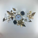 3D Floral Wall Clock with Gilded Accents