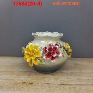 all Iridescent Cylinder Vase with Dual Floral Relief