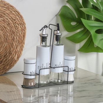 Set of 4 Oil and Vinegar Cruets with Basket