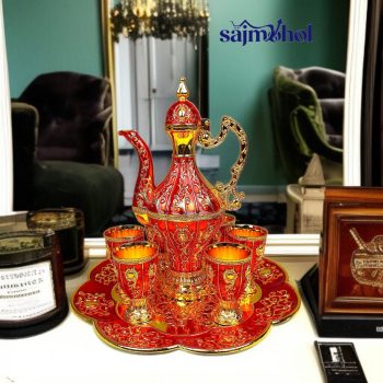 Imperial Red & Gold Embossed Turkish Coffee Tea Set