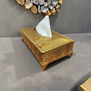 Ornate Golden Maple Leaf Rectangular Tissue Box Holder