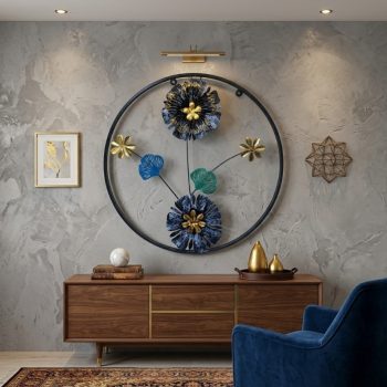 Celestial Floral Bloom Circular Metallic Wall Art