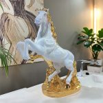 White and Gold Rearing Horse Statue