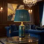 Luxurious Teal and Gold Ceramic Table Lamp