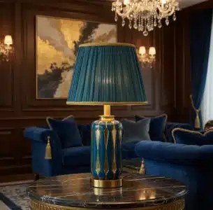 Luxurious Teal and Gold Ceramic Table Lamp