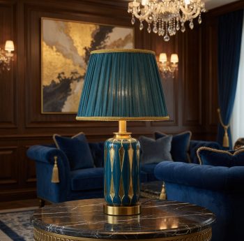 Luxurious Teal and Gold Ceramic Table Lamp