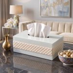 Elegant White Tissue Box Holder with Crystal Accents