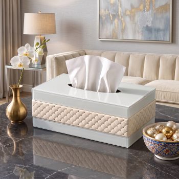 Elegant White Tissue Box Holder with Crystal Accents